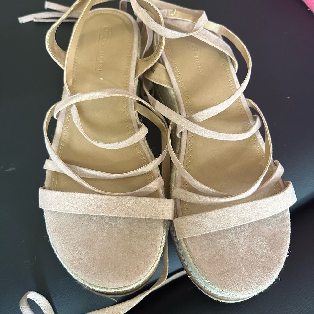 ASOS Design Lace Up Espadrille Platform Sandals Beige Women’s Size 10